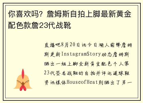 你喜欢吗？詹姆斯自拍上脚最新黄金配色款詹23代战靴