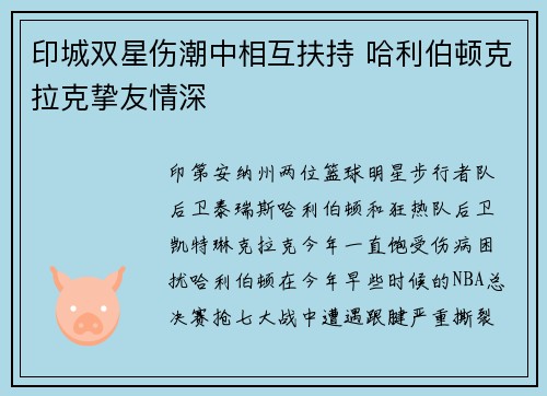 印城双星伤潮中相互扶持 哈利伯顿克拉克挚友情深